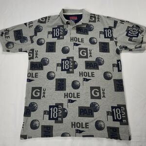 Pivot Rules Golf Polo Mens Medium Vintage All Over Print AOP Hole In One Par USA